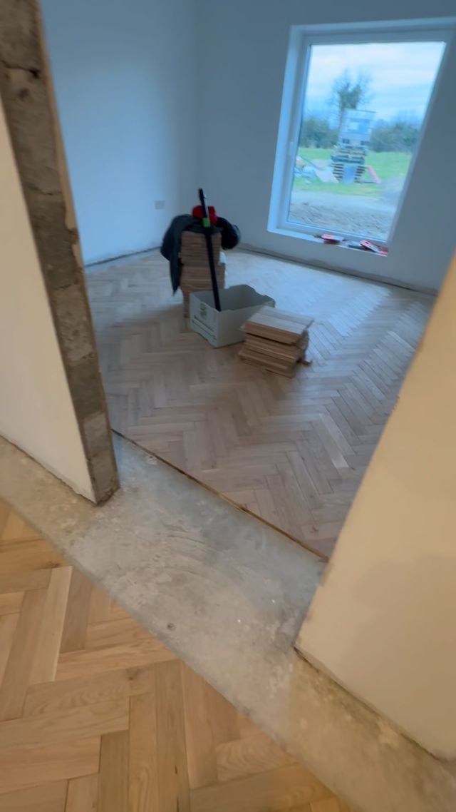 Full house fit out of parquet flooring in this beautiful property . Here you can see the border detail and installation with a Bona matt finish and application . #mansionweave #parquetflooringkildare #parquetflooringwaterford #parquetfloors #solidparquetflooring #herringboneflooring #parquetflooringwexford #parquetflooringdublin #parquetflooringkilkenny  #plankflooring #parquetflooringlaois #parquetflooringkildare #plankflooring  #oakflooring #oakherringbone #salvageparquet #tumbledparquetflooring #parquet #woodenflooring #solidbrass #bona